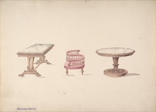 Design for a Rectangular and Round Marble-topped Tables and a Tête-à Tête Chair, early 19th century.