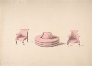 Design for a Round Pink Sofa and an Armchair and a One-armed Chair, early 19th century.