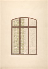 Design for an arched stained glass window, showing two alternative patterns, 1869.