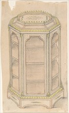 Design for an Octagonal Cabinet with Glass Doors and Shelves, 19th century.