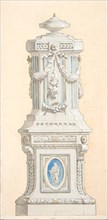 Design for an ornamented stone pedestal surmounted by an urn, 1830-97.