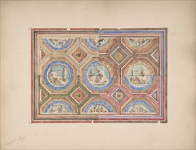 Design for Coffered Ceiling in Four Alternate colour Schemes, Empress Eugenie's Hotel, second half 19th century.