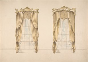 Design for Gold Curtains with Gold Fringes and a Gold and White Pediment, early 19th century.