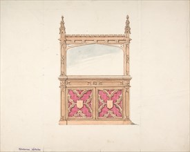 Design for Gothic Style Cabinet with Mirror, early 19th century.