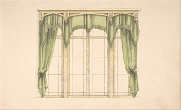 Design for Green Curtains with Green Fringes and a Gold Pediment, early 19th century.