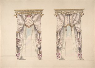 Design for Pink and White Curtains with Gold Fringes, and Gold and White, early 19th century.