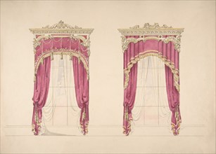 Design for Red Curtains with Gold Fringes and a Gold and White Pediment, early 19th century.