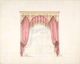 Design for Red Curtains with Gold Fringes and a Gold Gothic Pediment, early 19th century.