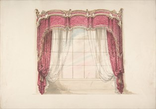 Design for Red Curtains with Gold Fringes and a Gold, Red and White Pediment, early 19th century.