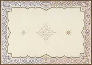 Design for the decoration of a ceiling with a border of strapwork and a central filagree medallion, 1830-97.