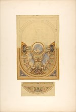 Design for the decoration of an oval ceiling with putti and garlands; with a detail of a lunette, 1830-97.