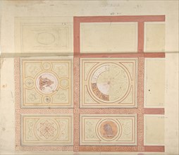 Design for the decoration of the ceiling of a vestibule in painted panels with roman key borders, 1830-97.