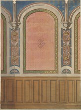 Design for the decoration of wall with wood panels and arched bays, second half 19th century.