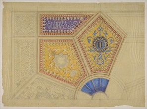 Design for the painted decoration of a coffered ceiling, second half 19th century.
