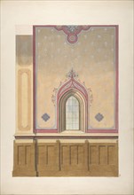 Design for the painted decoration of a wall pierced by an arched window, second half 19th century.