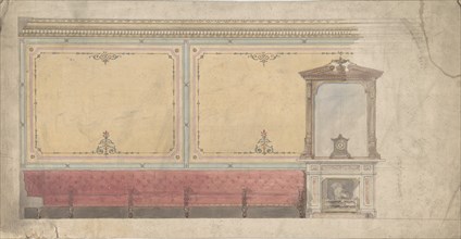 Design for Wall including Chimney and Red Banquette, 19th century.
