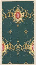 Design for wallpaper featuring rinceaux and cartouches framing figures, 1830-97.