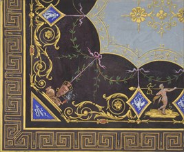 Design for wallpaper with Roman key border, rinceaux, and medallions, 1830-97.