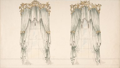Design for White Curtains with White Fringes and a Gold and White Pediment, early 19th century.