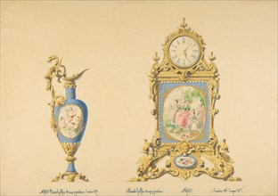 Designs for an Ewer and Clock, 19th century.
