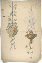 Designs for Trophies Containing Medallion and Urn, 19th century.