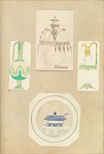 Designs for Two Ewers, a Carafe (two alternate designs), and a Covered Tureen, 1845-55.