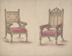 Designs for Two Gothic Style Chairs, 19th century.