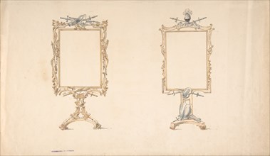 Designs for Two Mirror Frames Supported on Footed Pedestals with Armorial Ornament, early 19th century.