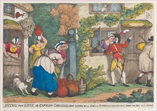 Dying for Love, or Captain Careless, Shot Flying by a Girl of Fifteen who Unexpectedly Popped Her Head out of a Casement, 1810.