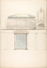 Elevation and transverse section of a domed and colonnaded hall, second half 19th century.