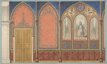 Elevation of a Church or Chapel with designs for ornament and a painted triptych of the Virgin Mary, second half 19th century.