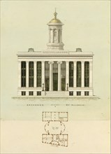 Façade Design and Old Plan for the First Merchant's Exchange, New York (unexecuted; front elevation and plan), ca. 1829.