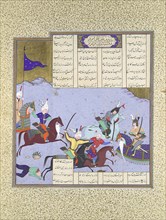 Faramarz Encircled While Battling Bahman, Folio 475r from the Shahnama (Book of Kings) of Shah Tahmasp, ca. 1530-35.