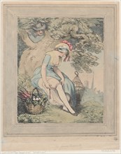 Girl with a Basket and Birdcage Adjusting Her Garter, 1785-95.