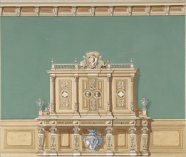 Interior Design with a Large Renaissance Style Cabinet against a Green Wall, late 19th century (?).