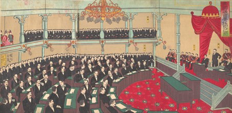 Illustration of The Imperial Assembly of the House of Peers (Teikoku gikai kizokuin no zu), 1890.