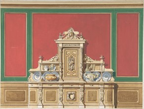 Interior Design for Large Display Cabinet against Red and Green Panelling, late 19th century (?).
