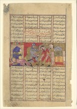 Isfandiyar Slays Arjasp, Folio from a Shahnama (Book of Kings), ca. 1330-40.