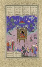Kai Kavus Ascends to the Sky, Folio 134r from the Shahnama (Book of Kings) of Shah Tahmasp, ca. 1525-30.