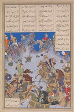 Khusrau Parviz's Charge against Bahram Chubina, Folio 707v from the Shahnama (Book of Kings) of Shah Tahmasp, ca. 1530-35.