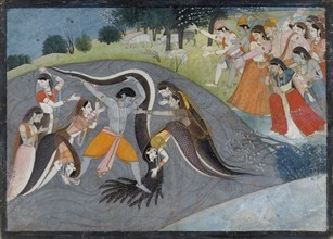 Krishna Subduing Kaliya, the Snake Demon: Folio from a Bhagavata Purana Series , ca. 1785.
