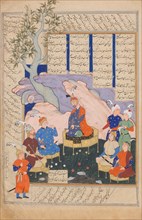 Luhrasp Hears from the Returning Paladins of the Vanishing Kai Khusrau, Folio from a Shahnama (Book of Kings) of Firdausi, 1576-77.