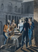 Nightlife in Philadelphia?an Oyster Barrow in front of the Chestnut Street Theater, 1811-ca. 1813.