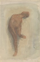 Nude female figure holding left foot, 1900-1912.