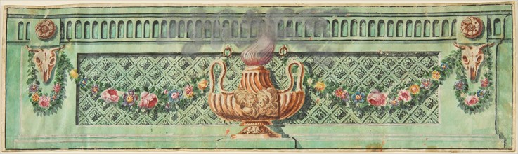 Ornamental Panel with Flaming Lamp and Floral Swags, 19th century.