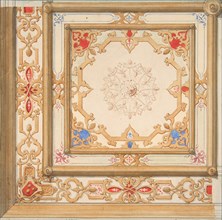 Partial design for a ceiling painted in strapwork and pine cone motifs, 19th century.