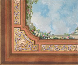 Partial design for ceiling decoration with clouds and roses, 1830-97.