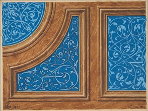 Partial design for wood paneling inlaid with painted panels, 1871.