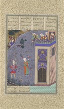 Rudaba Makes a Ladder of Her Tresses, Folio 72v from the Shahnama (Book of Kings) of Shah Tahmasp, ca. 1525.