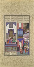Sam Seals His Pact with Sindukht, Folio 85v from the Shahnama (Book of Kings) of Shah Tahmasp, ca. 1525-30.